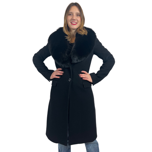 FLAVIO CASTELLANI Cappotto nero con collo staccabile