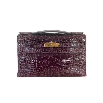 HERMES Pochette Kelly in coccodrillo ametista