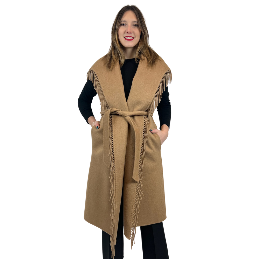 MAX MARA Gilet cammello con frange