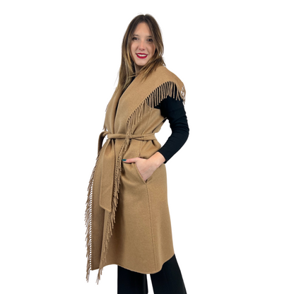 MAX MARA Gilet cammello con frange