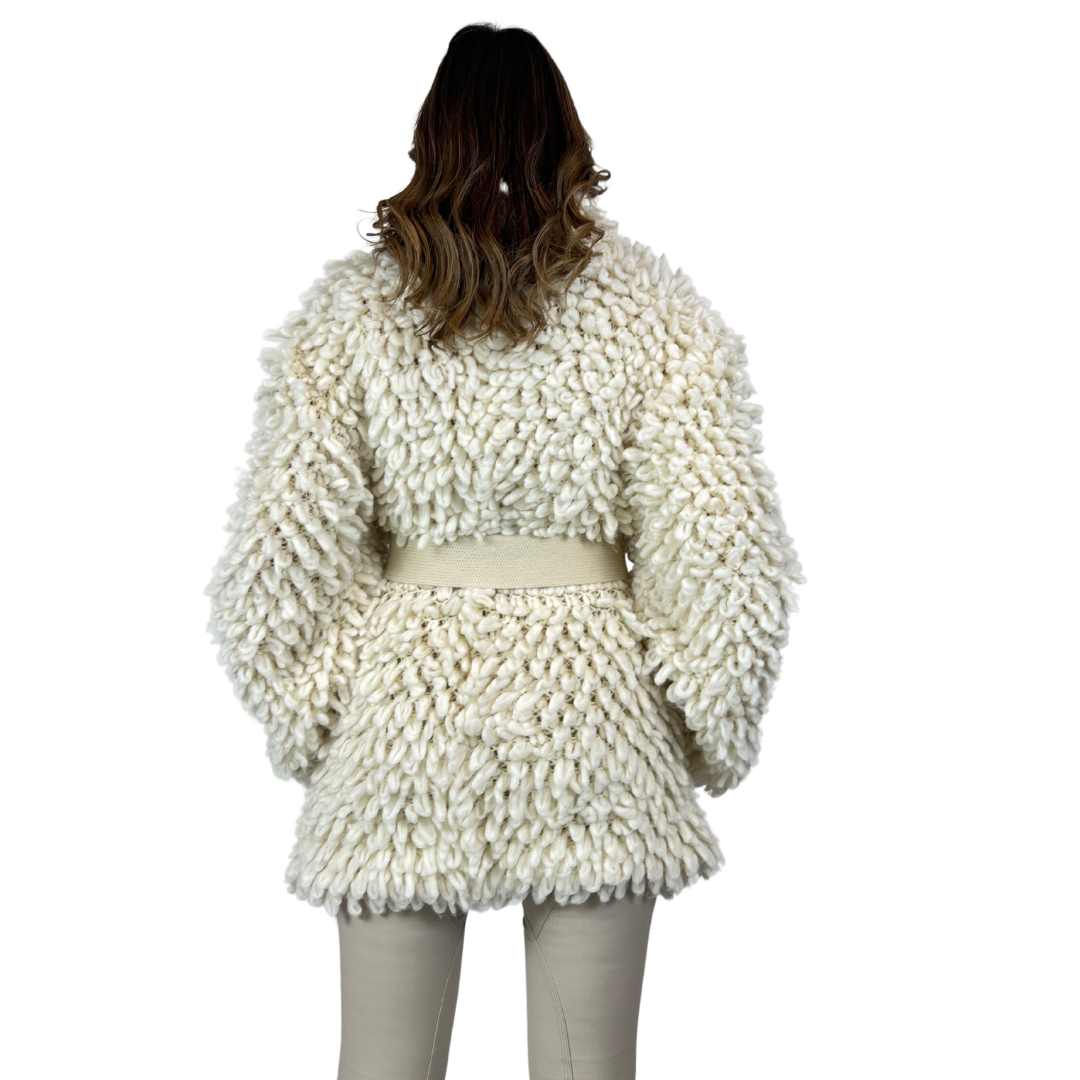 SHERPA Maxi cardigan panna finiture in rilievo