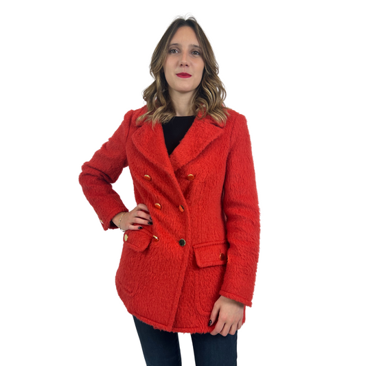 TORY BURCH Cappotto doppiopetto effetto peloso rosso